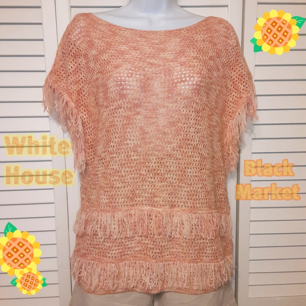 WHBM NWOT Fringe Peach Sparkly Sweater